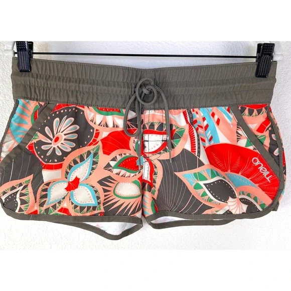 O'Neill Vintage Board Shorts Womens 2" Inseam Surf Swim Tropical Elastic Waist - Picture 1 of 7